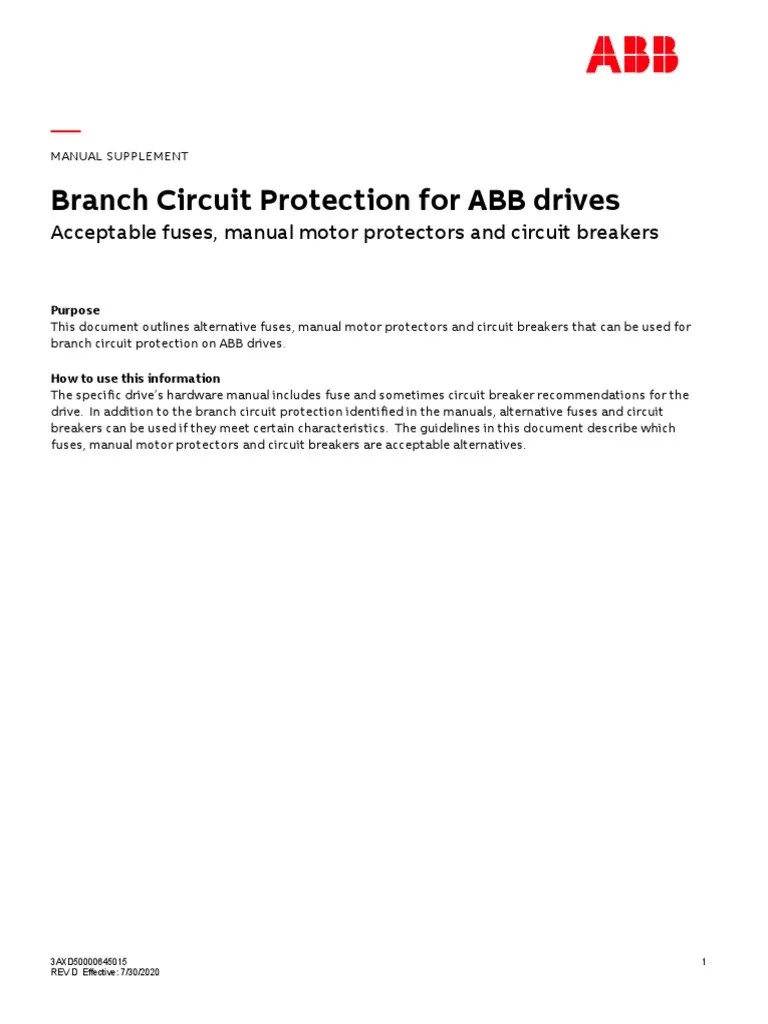Branch Circuit Protection For ABB Drives Acceptable Fuses, Manual