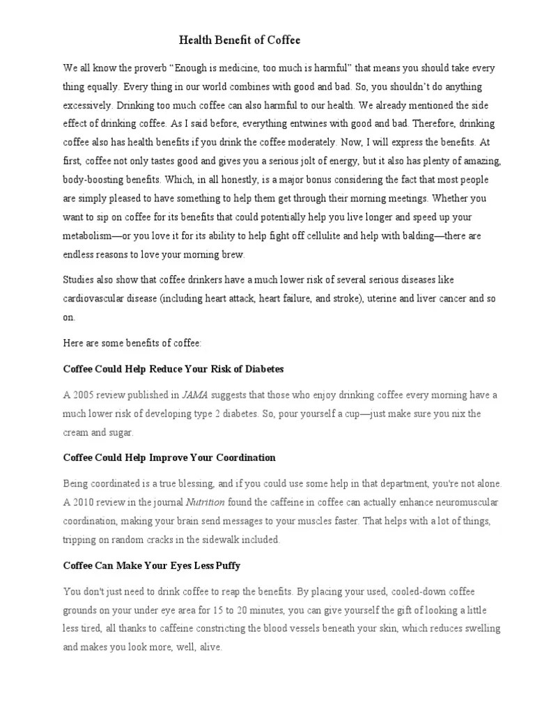 Health Benefit of Drinking Coffee PDF Coffee Cardiovascular Diseases
