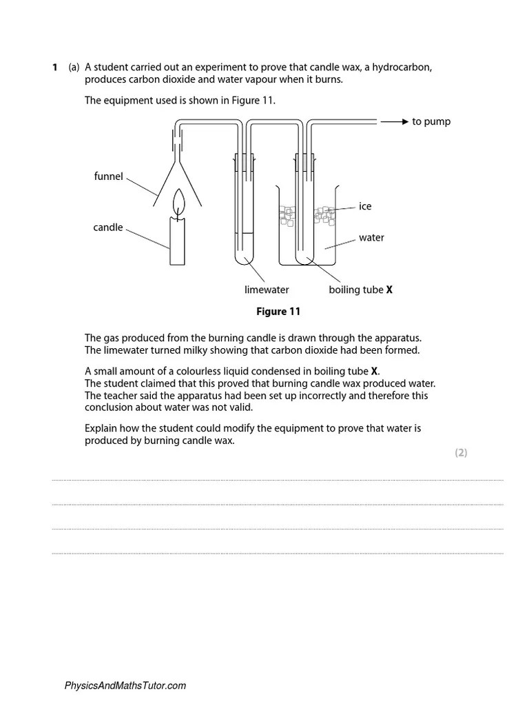 1 (A) A Student Carried Out An Experiment To Prove That Candle Wax, A