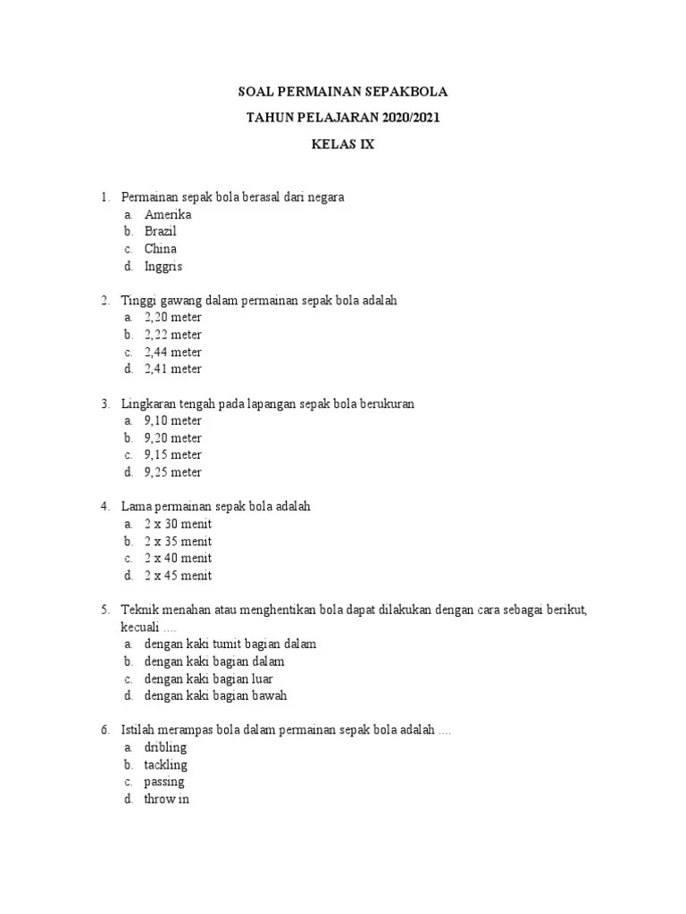 Soal Penjas Sepakbola | PDF