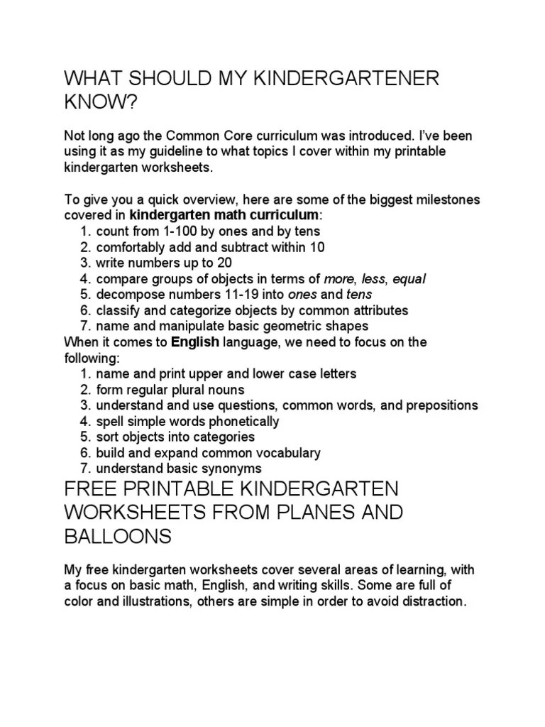 What Should My Kindergartener Know PDF