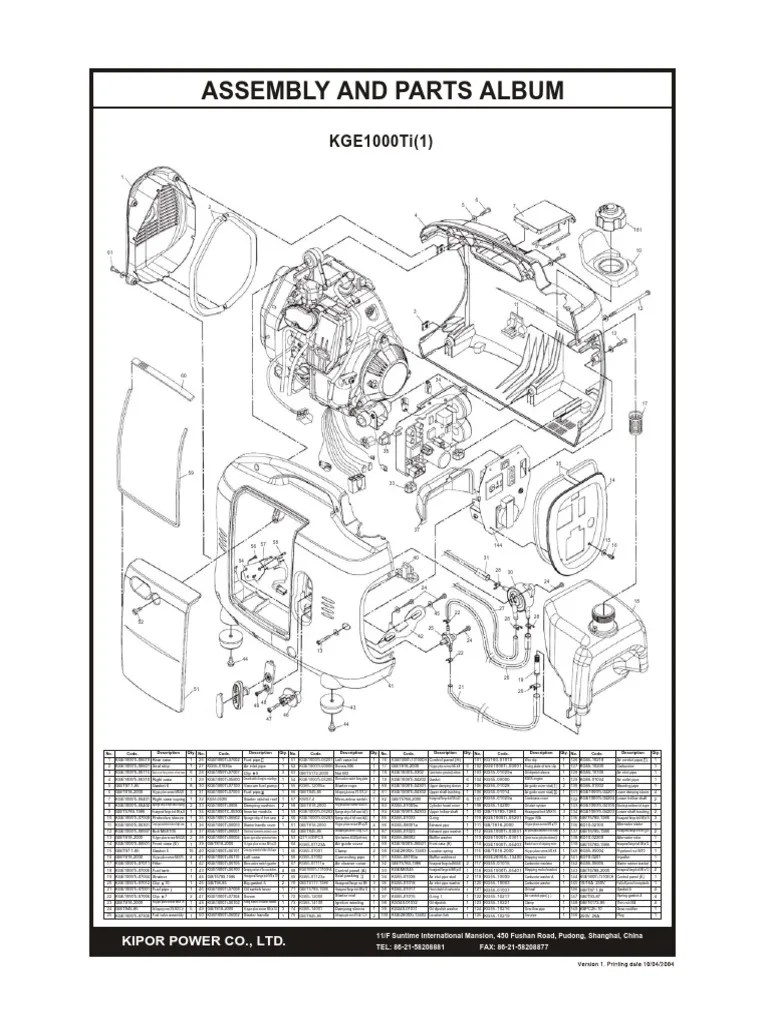 ASSEMBLY AND PARTS ALBUM - Kipor Power Systems - KGE1000Ti PDF | PDF