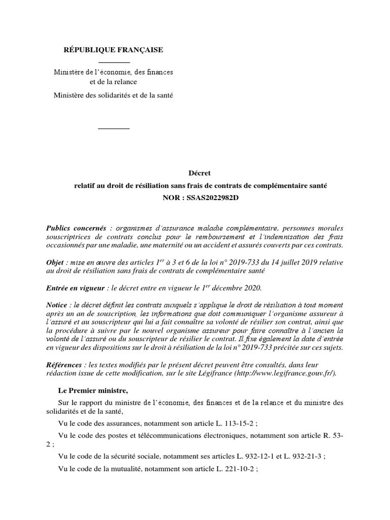 Projet Décret Résiliation Santé PDF Lettre