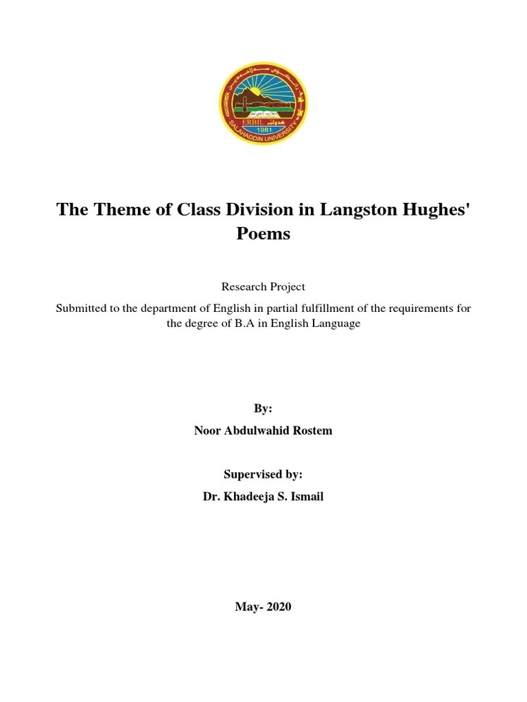 The Theme of Class Division in Langston Hughes' Poems PDF Harlem