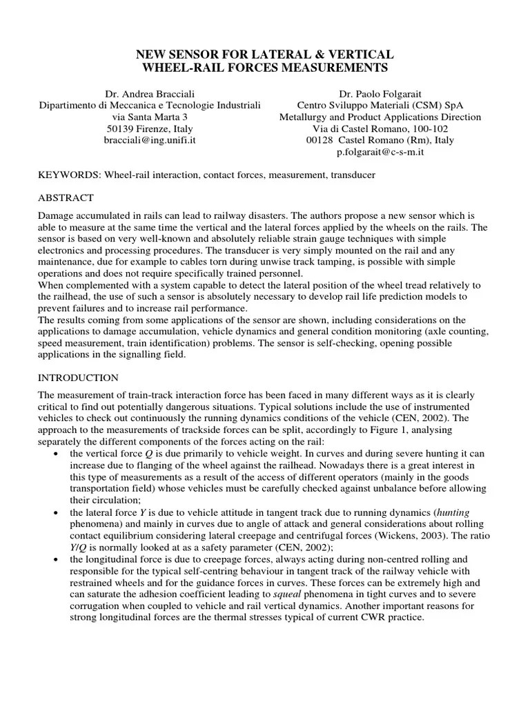 New Sensor For Lateral & Vertical WheelRail Forces Measurements PDF