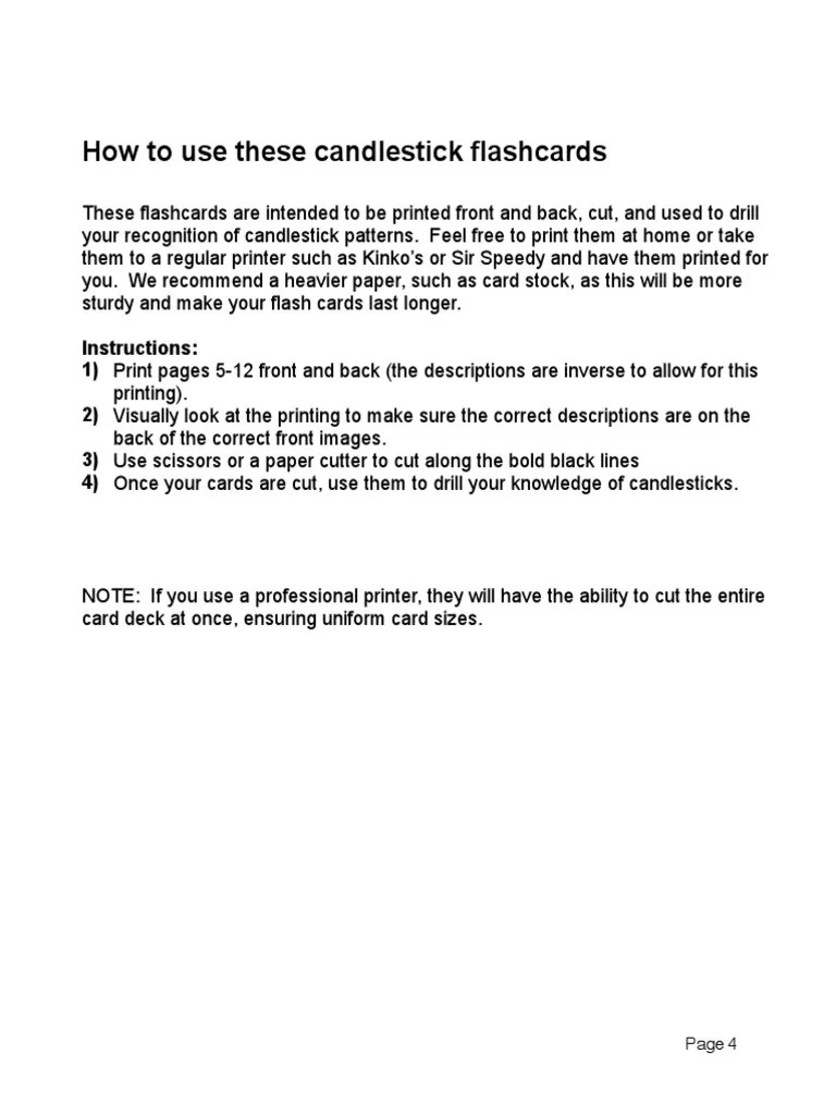 Candlestick Flash Cards PDF Market Trend Financial Markets