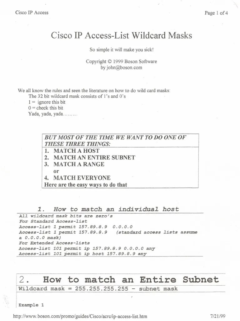 Cisco IP AccessList Wildcard Mask Data Transmission