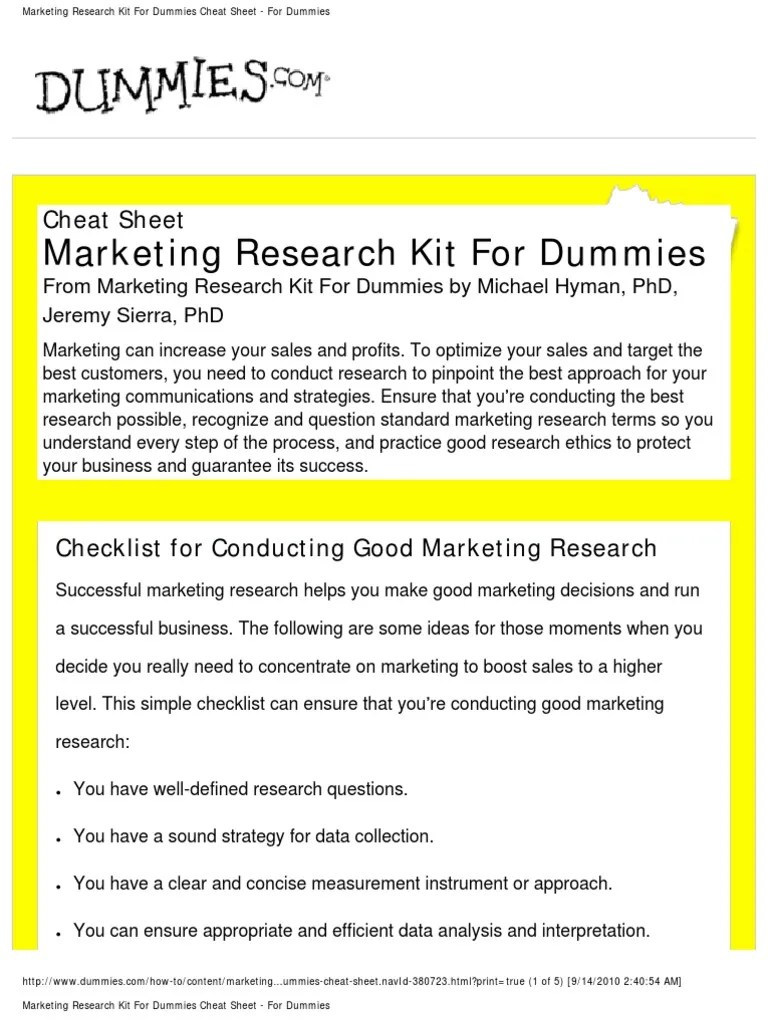 Marketing Research Kit For Dummies Cheat Sheet For Dummies PDF