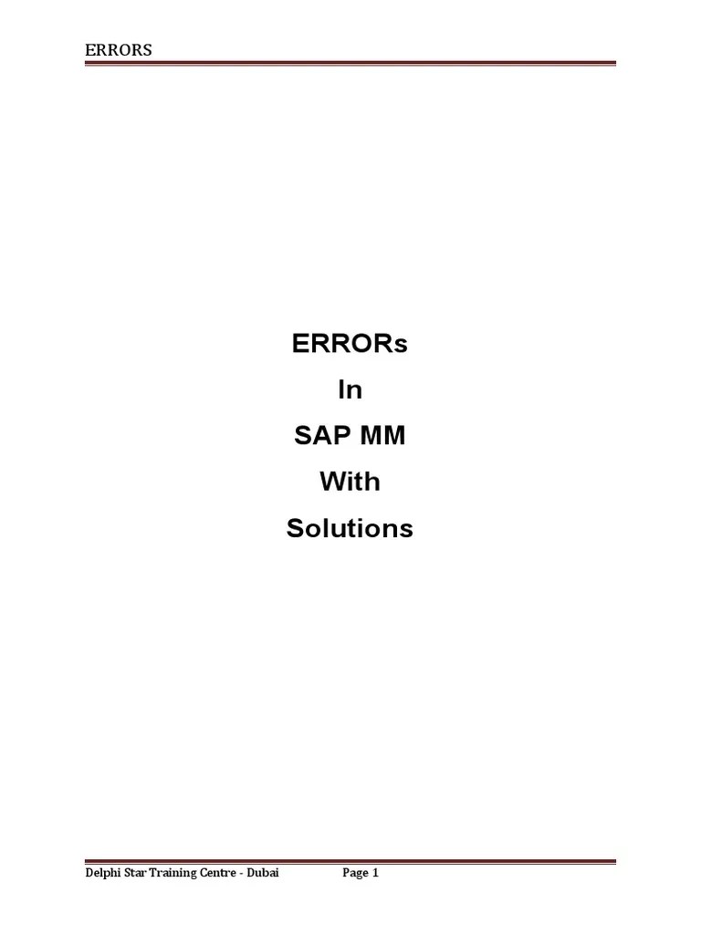 SAP Errors and Solutions PDF Business
