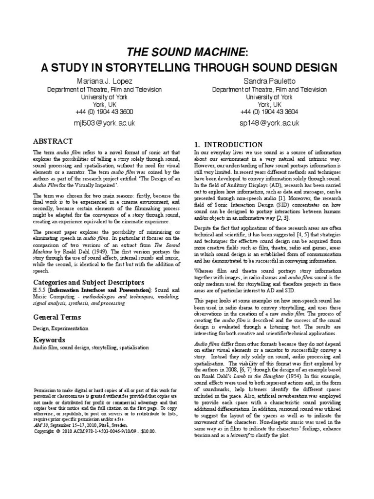 A Study in Storytelling Through Sound Design PDF Storytelling Sound