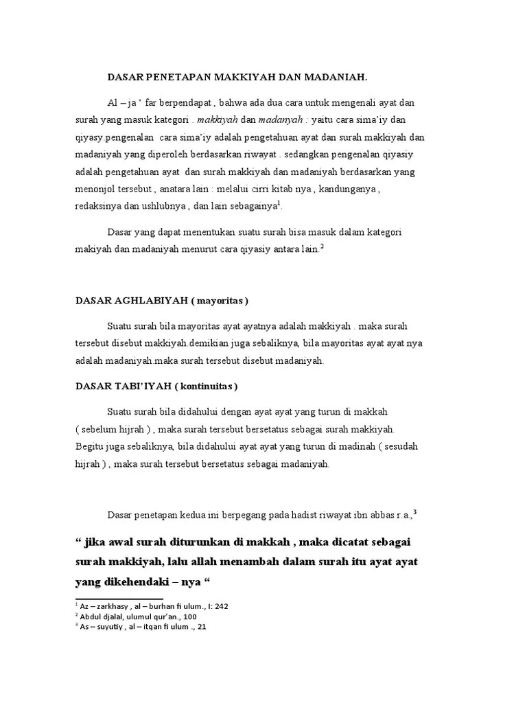 Dasar Penetapan Makkiyah Dan Madaniah | PDF