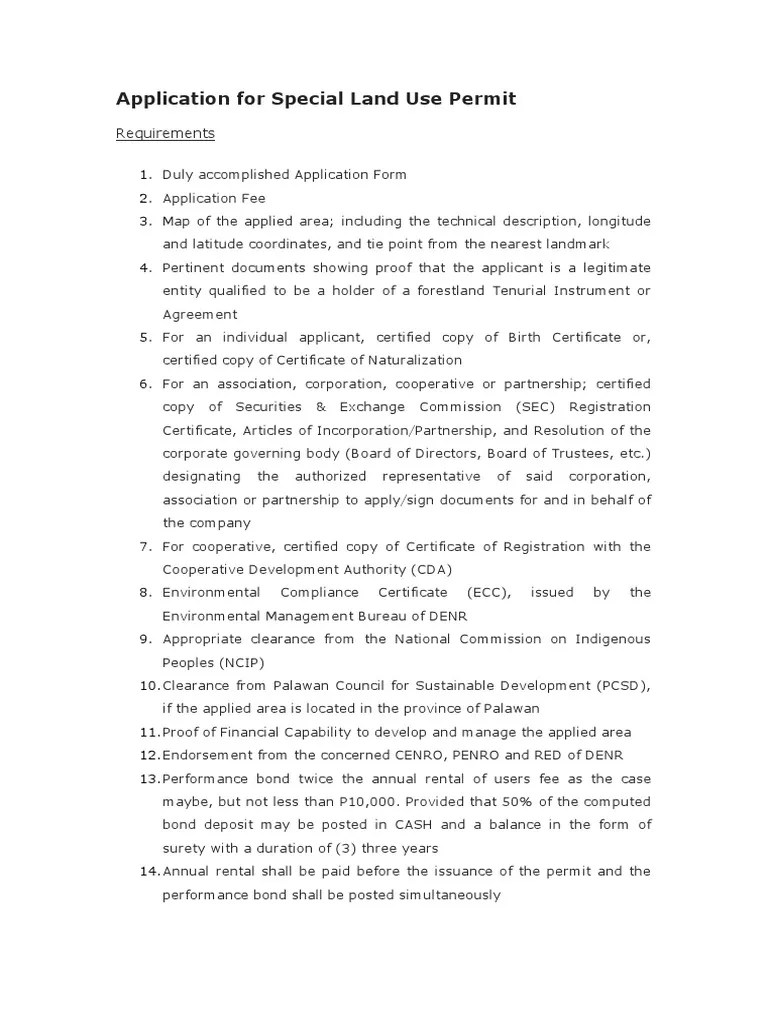 Application For Special Land Use Permit