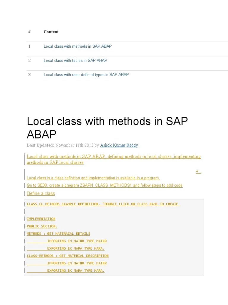 Implementing Local Classes in SAP ABAP Methods, Tables, and User