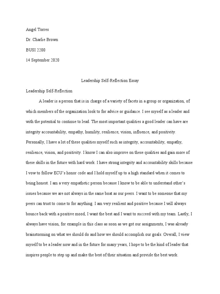 Leadership SelfReflection Essay Goal Leadership