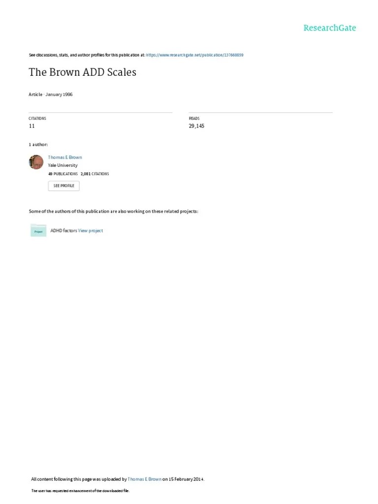 The Brown ADD Scales PDF Attention Deficit Hyperactivity Disorder