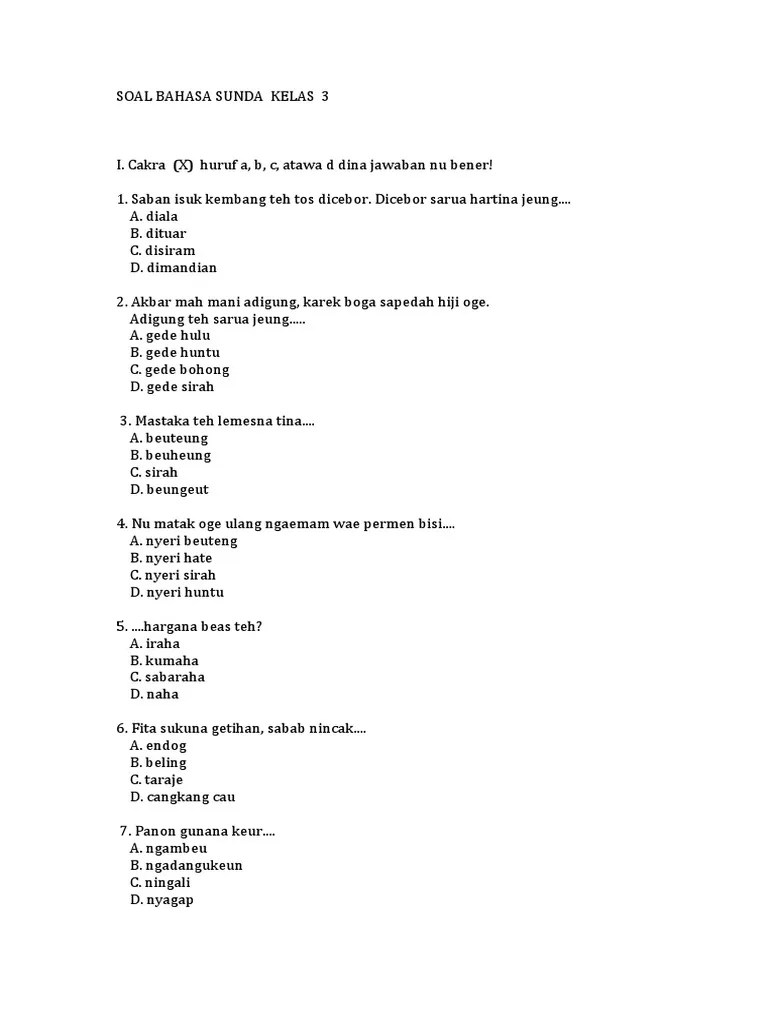 Soal Bahasa Sunda Kelas 3 | PDF