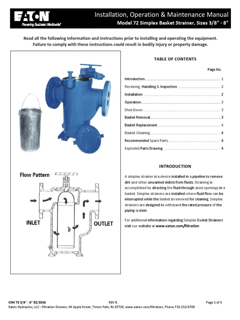 Installation, Operation & Maintenance Manual Model 72 Simplex Basket
