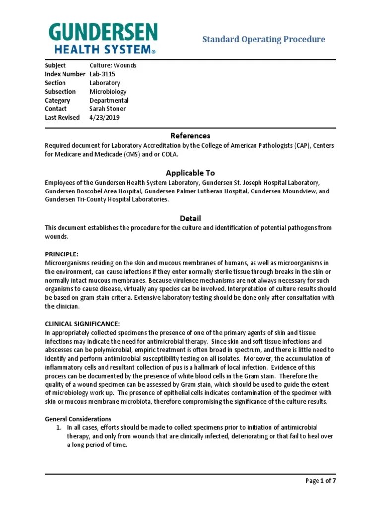 Lab Policies Culture Wounds Lab 3115 PDF Streptococcus Infection