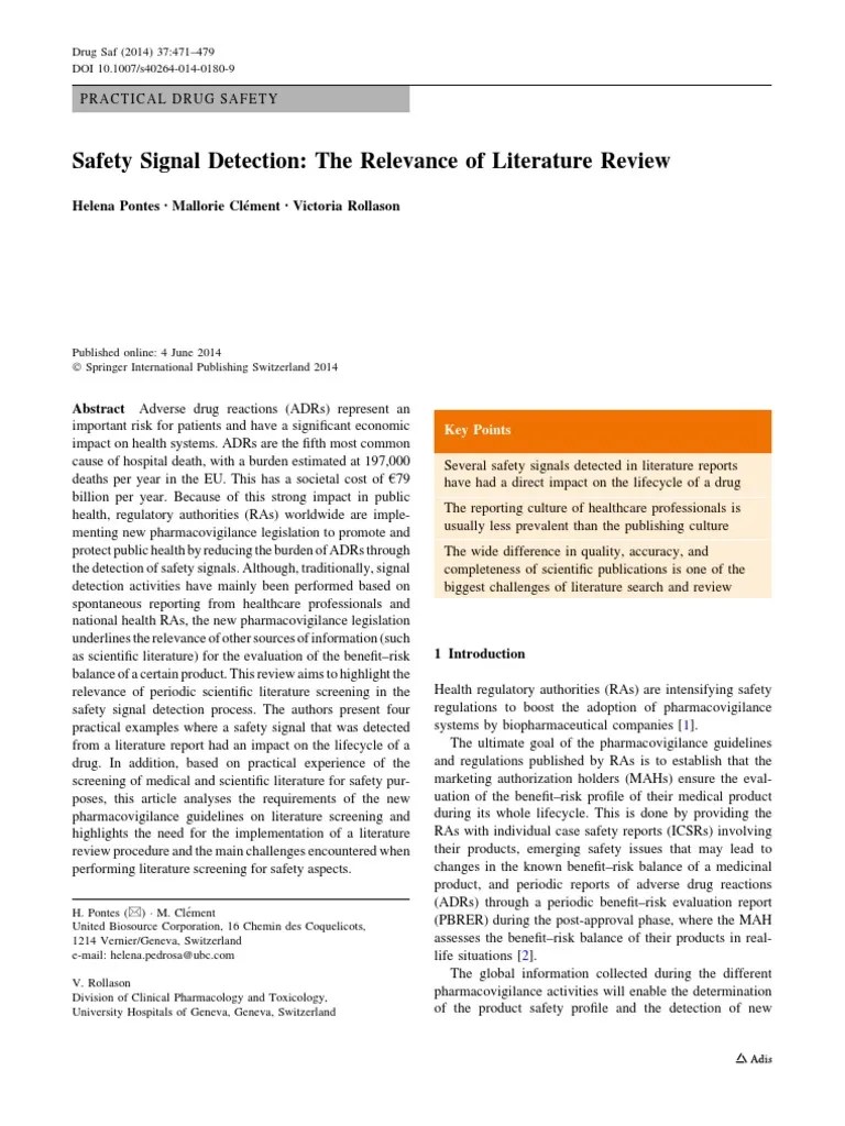 Safety Signal Detection The Relevance of Literature Review PDF PDF