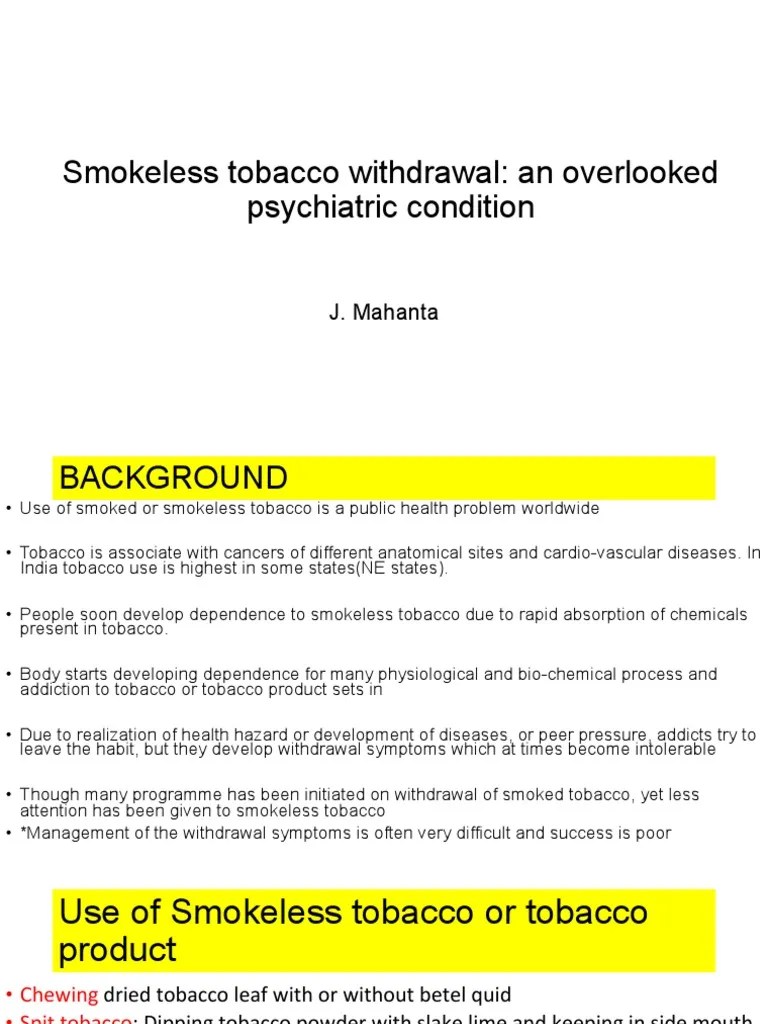 Smokeless Tobacco Withdrawal An Overlooked Psychiatric Condition PDF