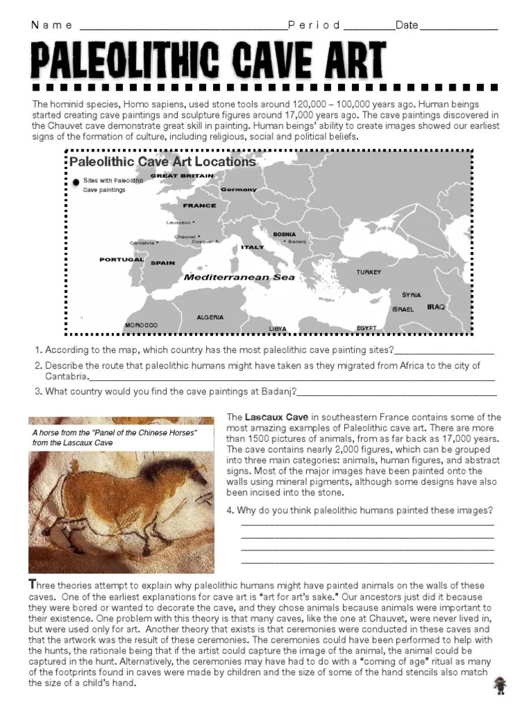 Cave Paintings Worksheet PDF Paleolithic Human