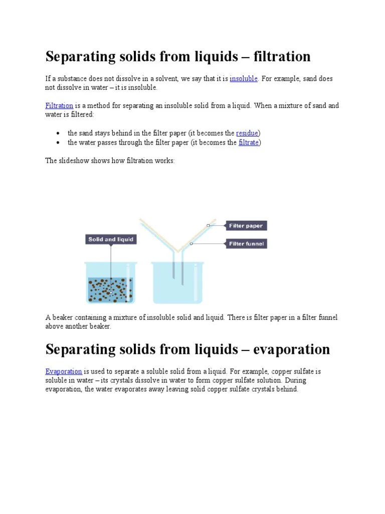 Separating Mixtures Filtration, Evaporation, Distillation, and