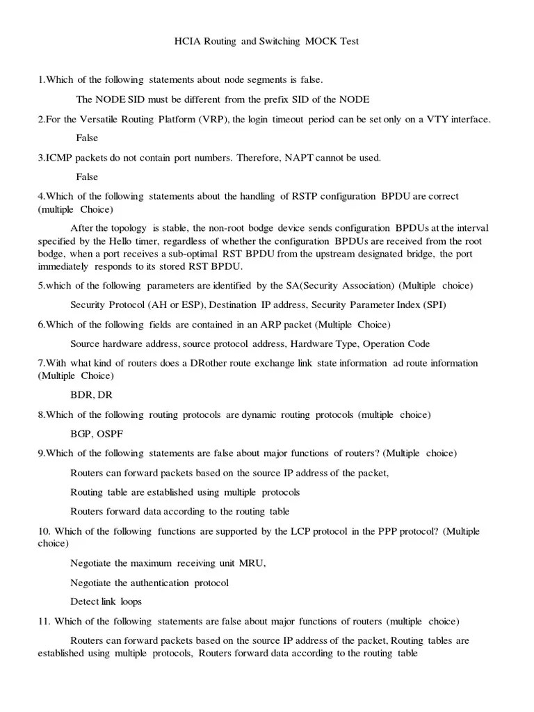 HCIA Routing and Switching MOCK Test PDF Router I Pv6