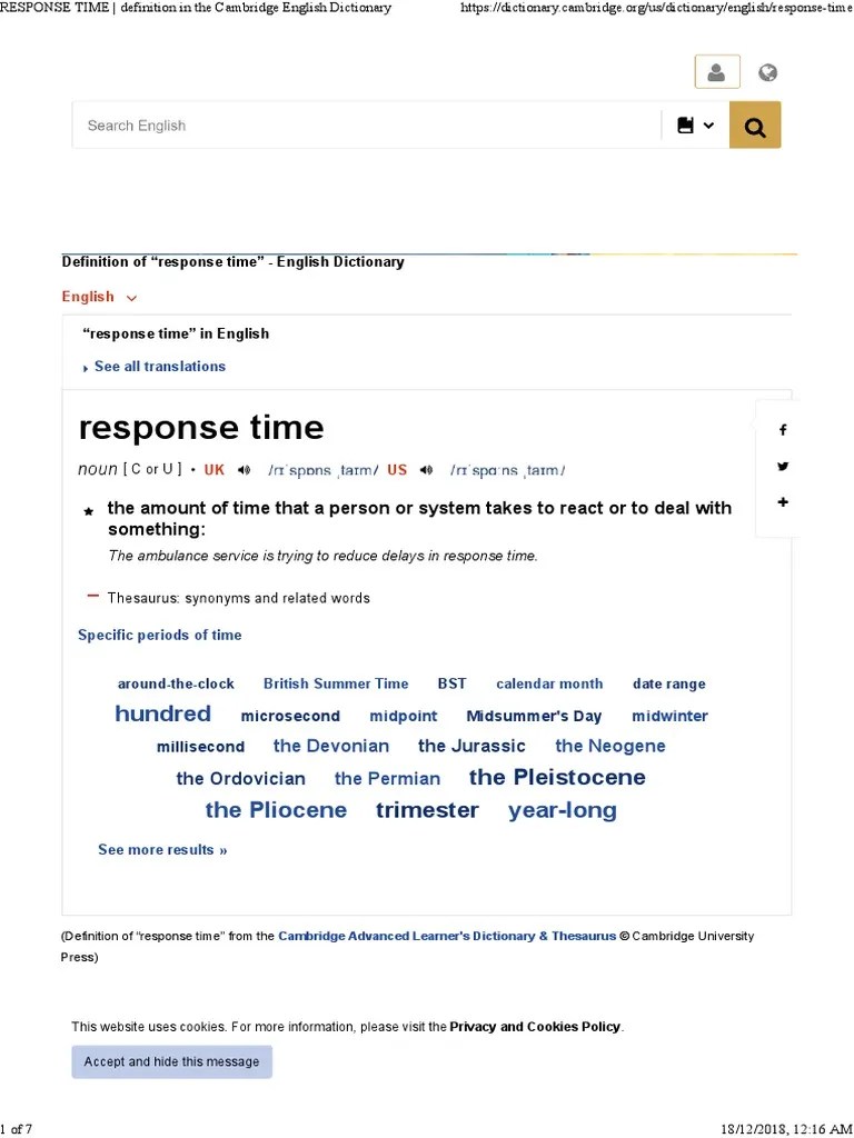 RESPONSE TIME Definition in The Cambridge English Dictionary PDF
