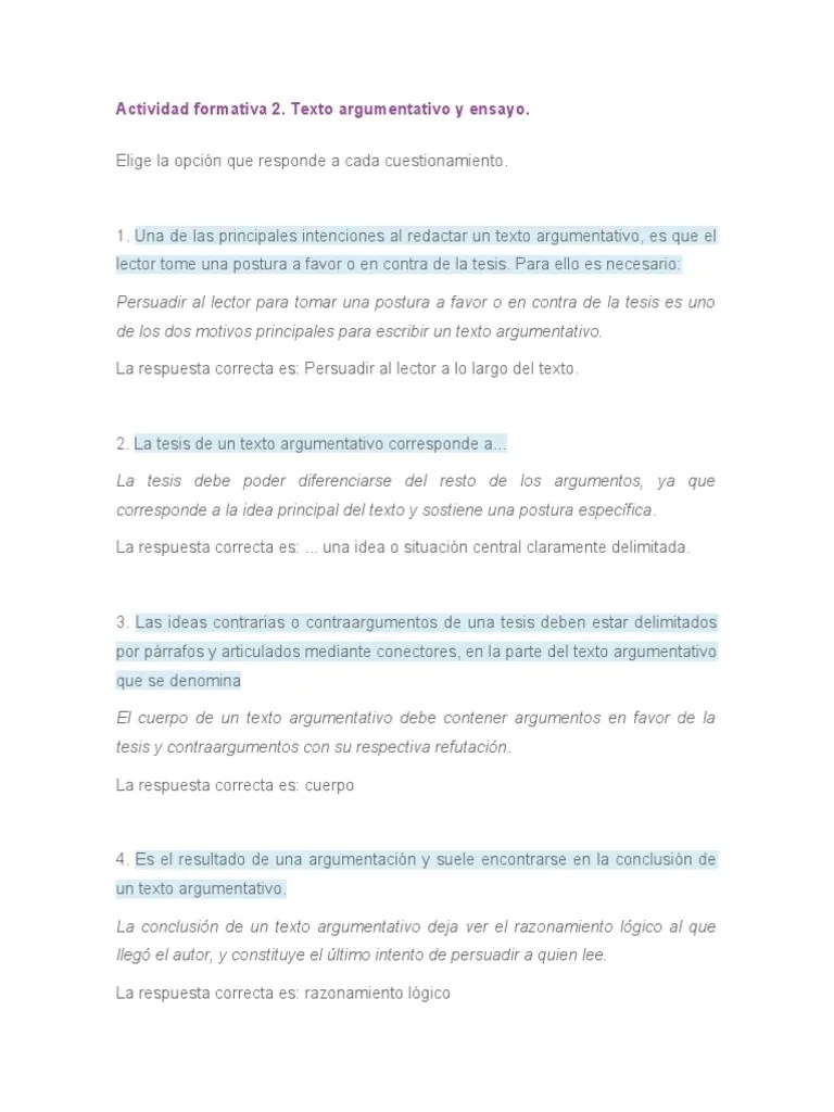 Actividad Formativa 2. Texto Argumentativo y Ensayo. PDF Ensayos