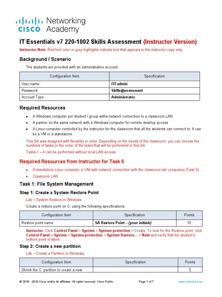 IT Essentials v7 2201002 Skills Assessment Answer Key PDF