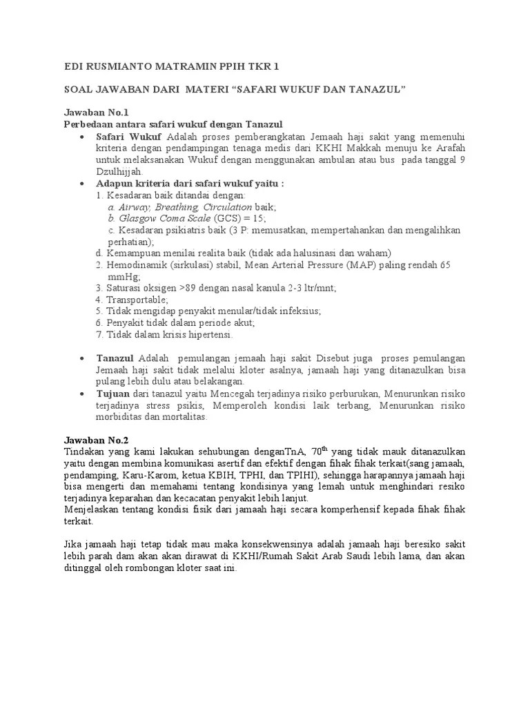 Safari Wukuf Dan Tanazul (Edi Rusmianto Matramin Ppih TKR 1) | PDF