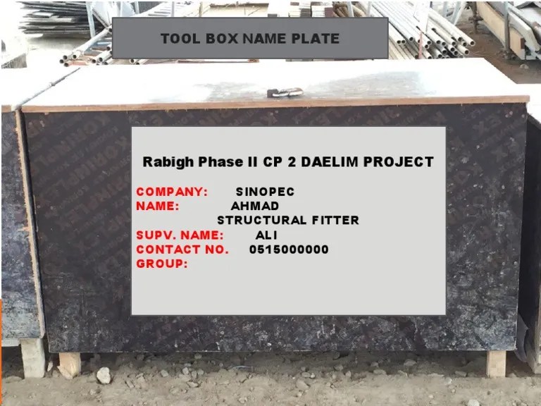 Tool Box Name Plate PDF