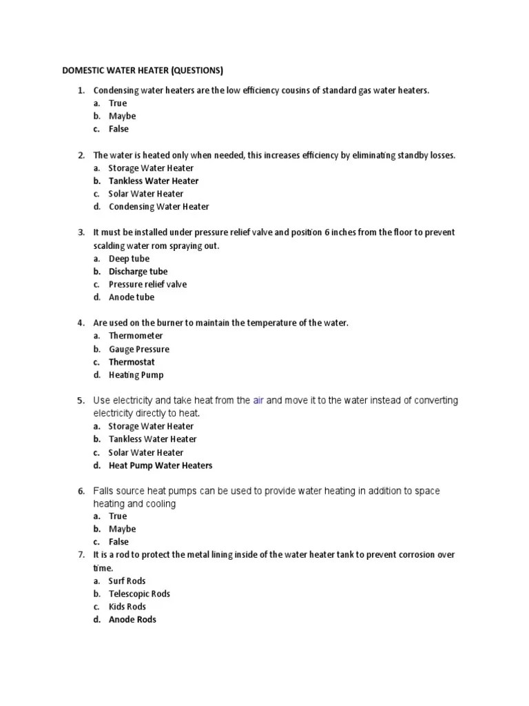 Domestic Water Heater (Questions) PDF