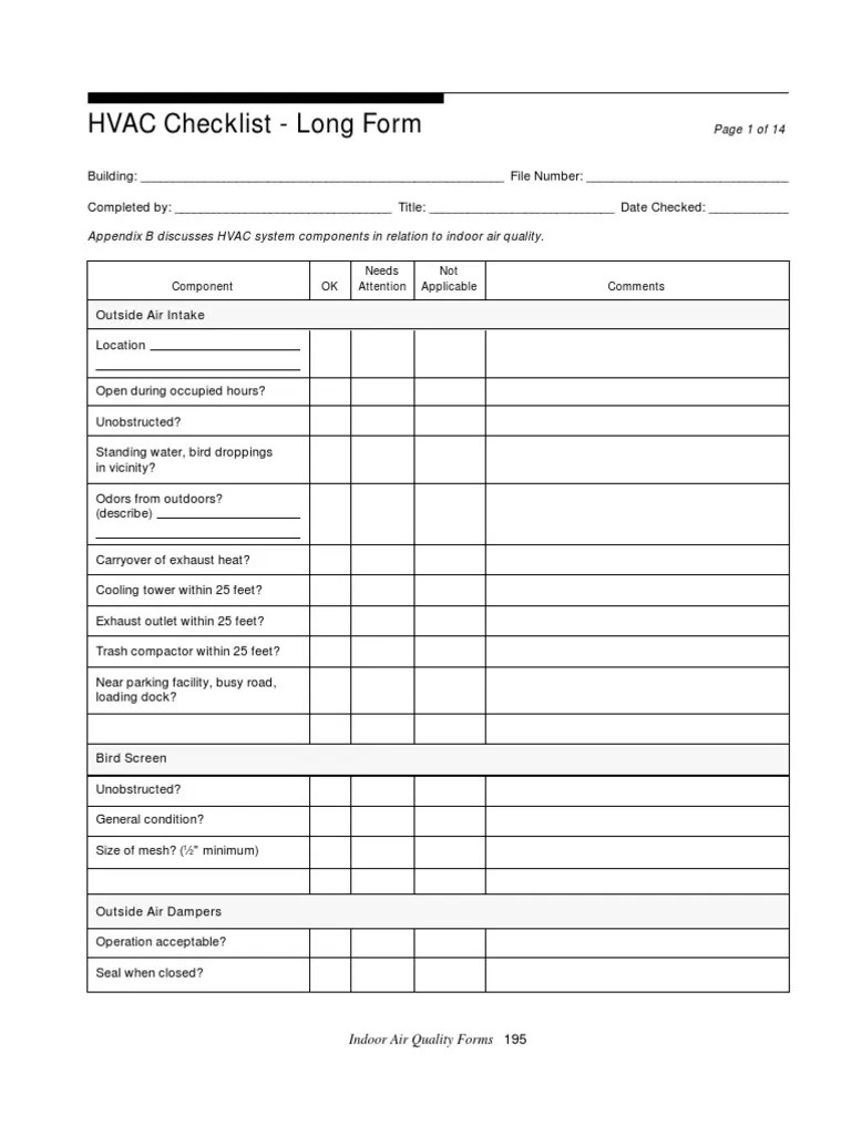 HVAC LONG FORM CHECKLIST Hvac Duct (Flow)