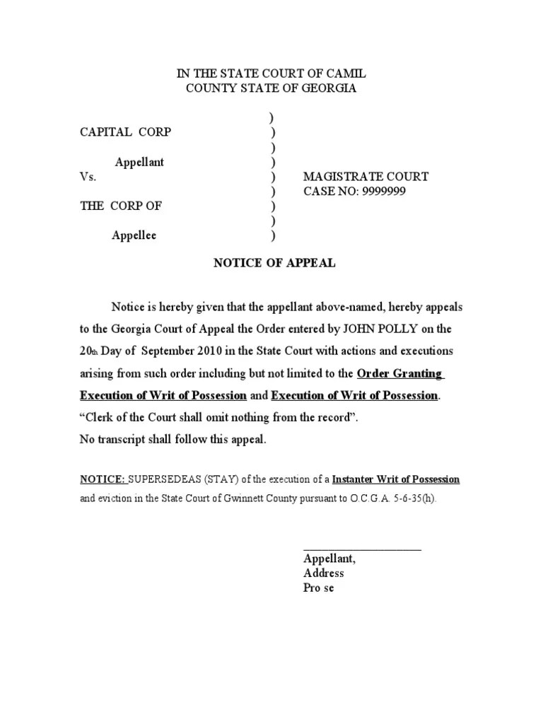 Notice of Appeal PDF Appeal State Court (United States)