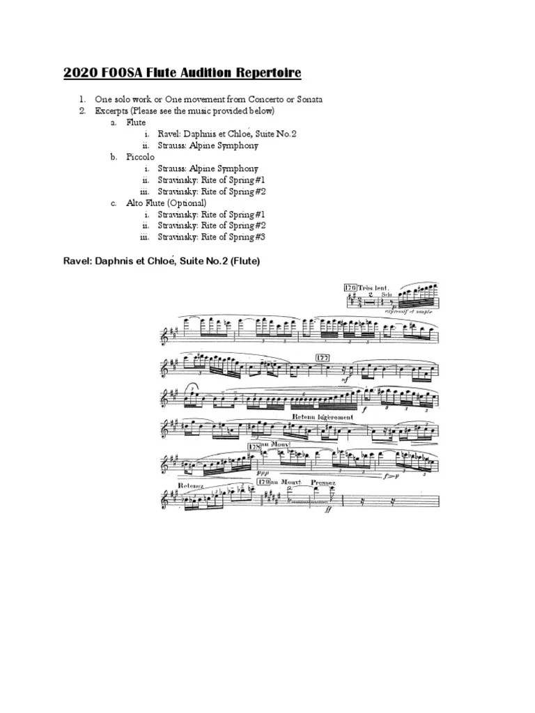 2020 FOOSA Flute Audition Repertoire Ravel Daphnis Et Chloé, Suite No