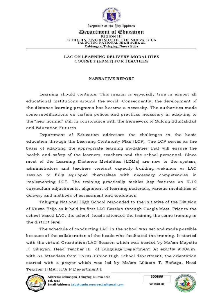 LACNarrativereport Lesson Plan Distance Education