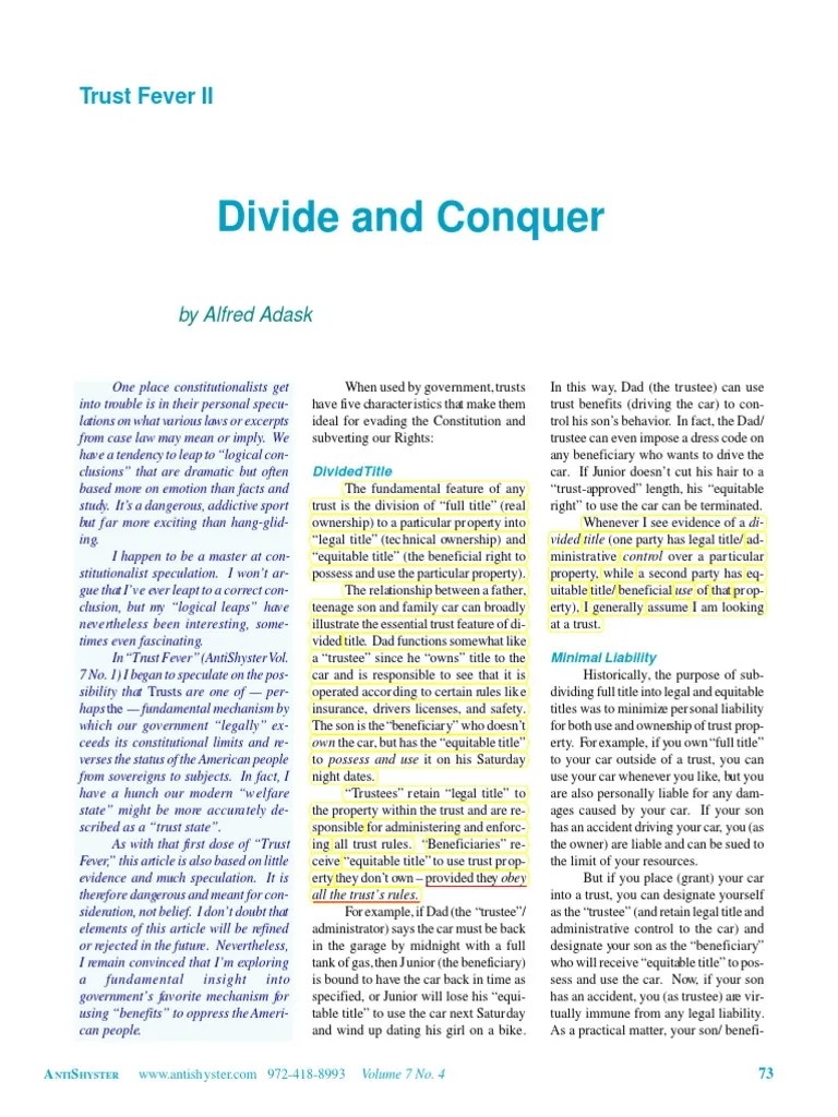 Trusts Divide and Conquer PDF PDF Title (Property) Trust Law