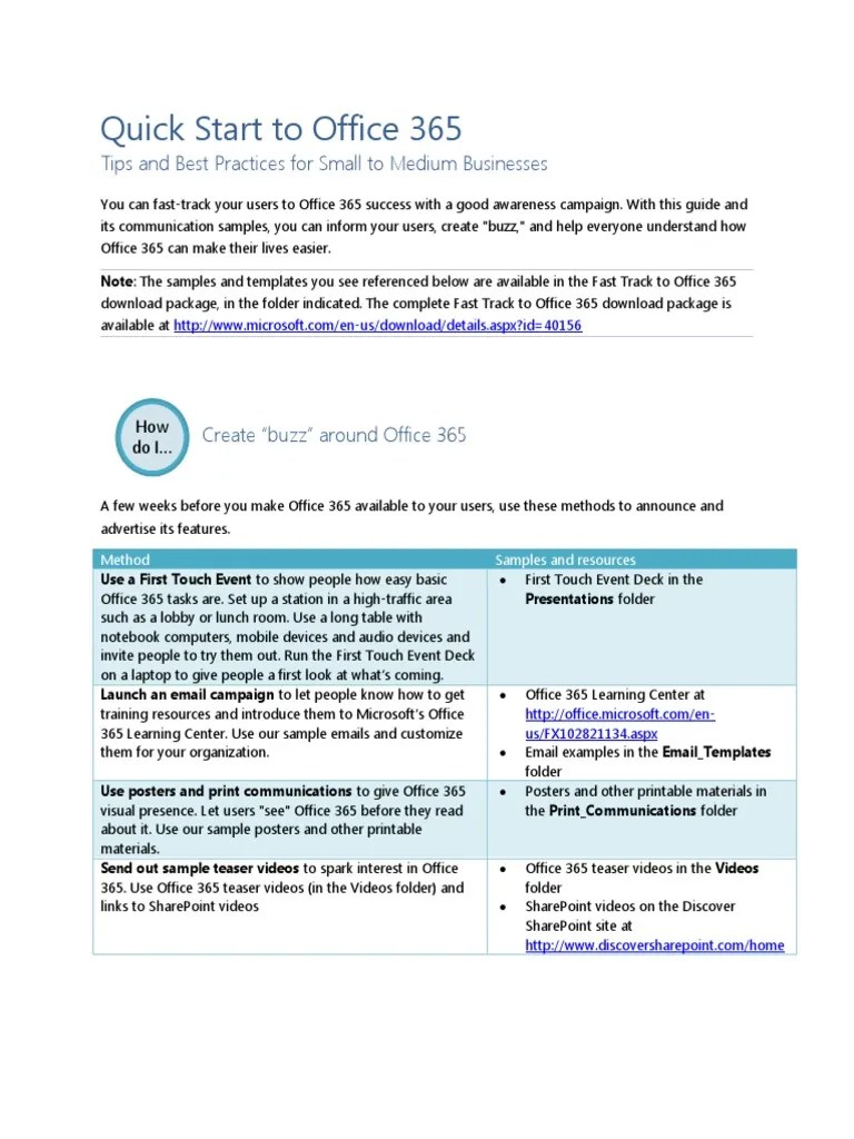 Quick Start To Office 365 Tips and Best Practices For Small To Medium