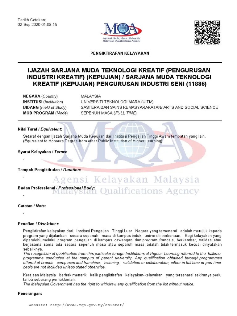 Semasa proses permohonan upu, ada antara pemohon yang akan diminta untuk muat naik sijil ib dan cetakan akreditasi mqa. Surat Pengiktirafan Kelayakan Akademik Letter 7saudara Com