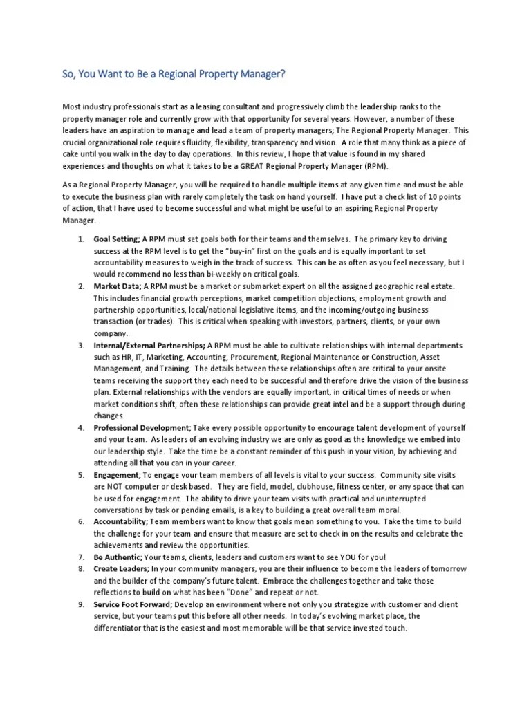 So, You Want To Be A Regional Property Manager? PDF Leadership