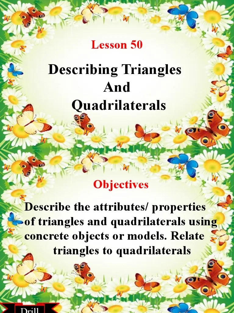 Lesson 50 Describing Triangles and Quadrilaterals 1 PDF Triangle