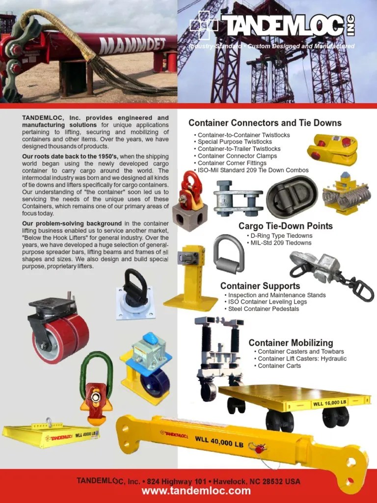 Overhead Lifting Devices Container Connectors and Tie Downs All Types