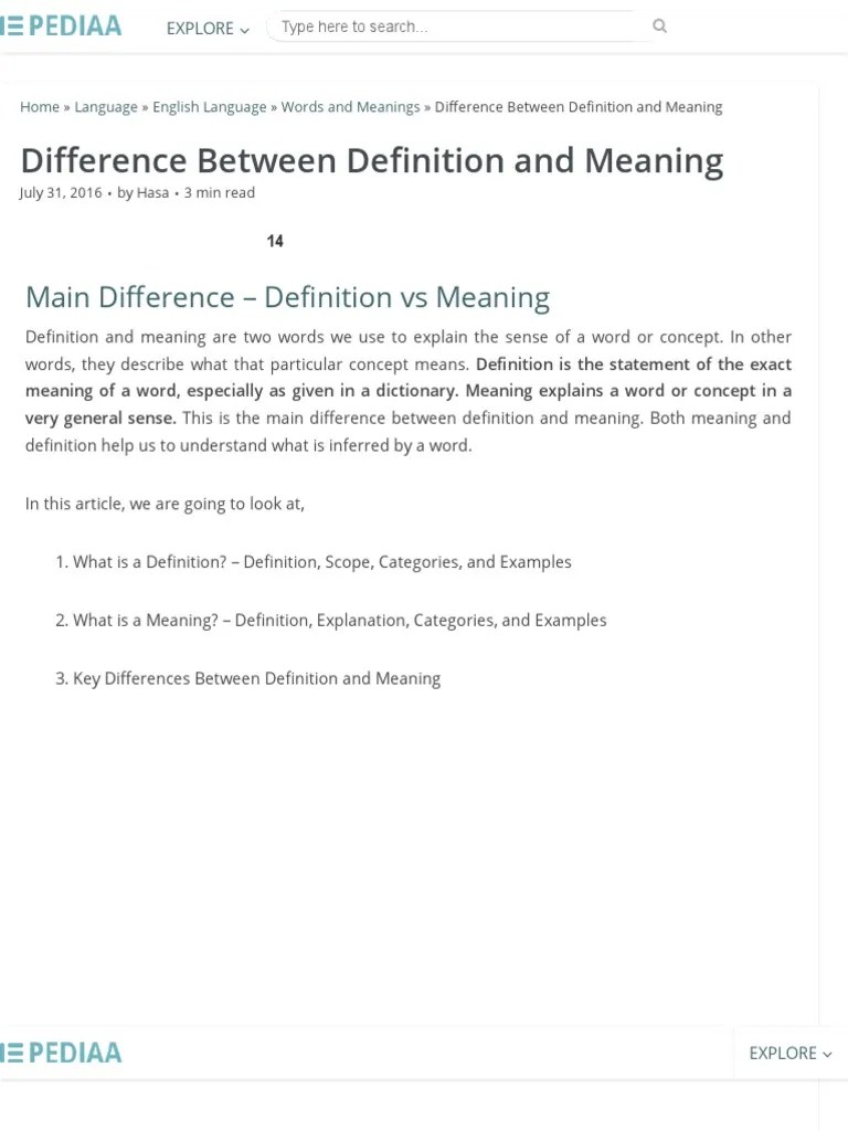 Definition and Meaning PDF Language Arts &amp; Discipline
