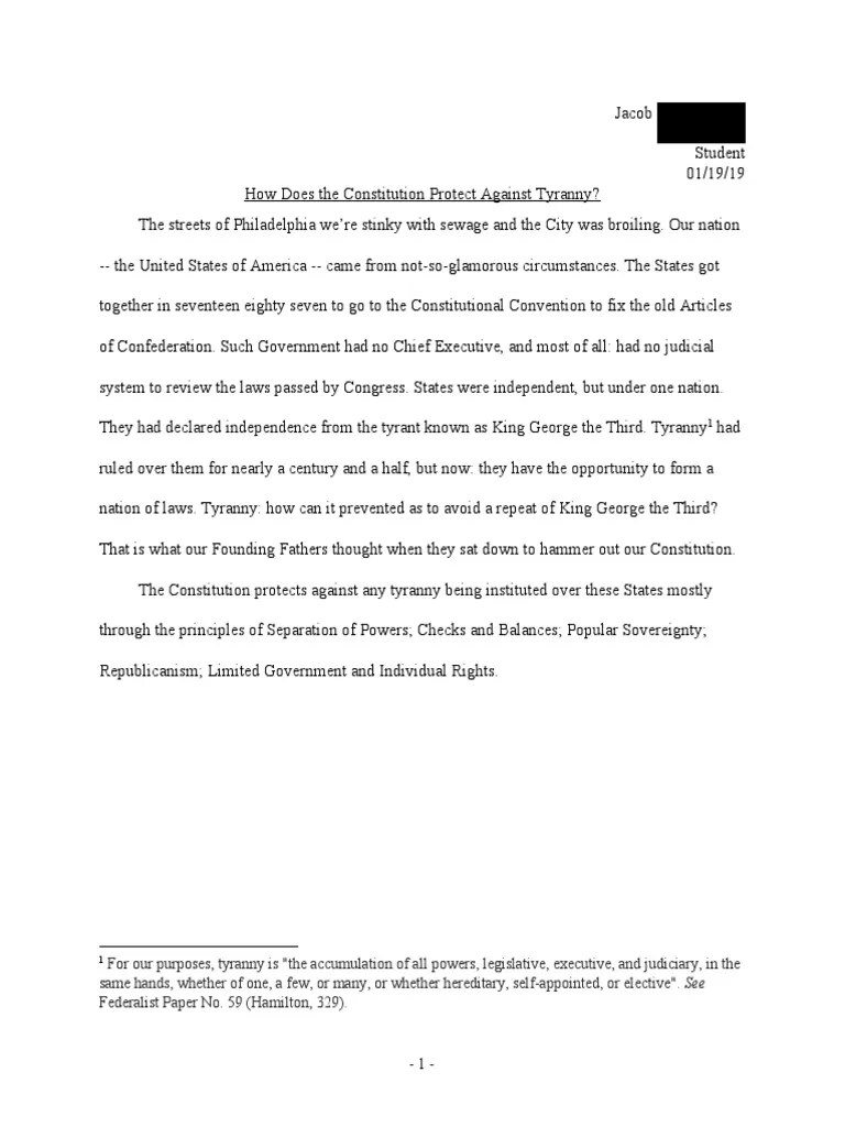 How Does The Constitution Protect Against Tyranny? PDF United