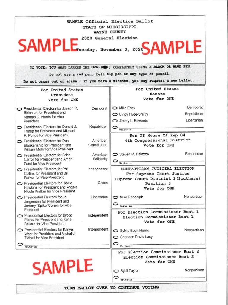 Wayne County Sample Ballot Nov. 2020
