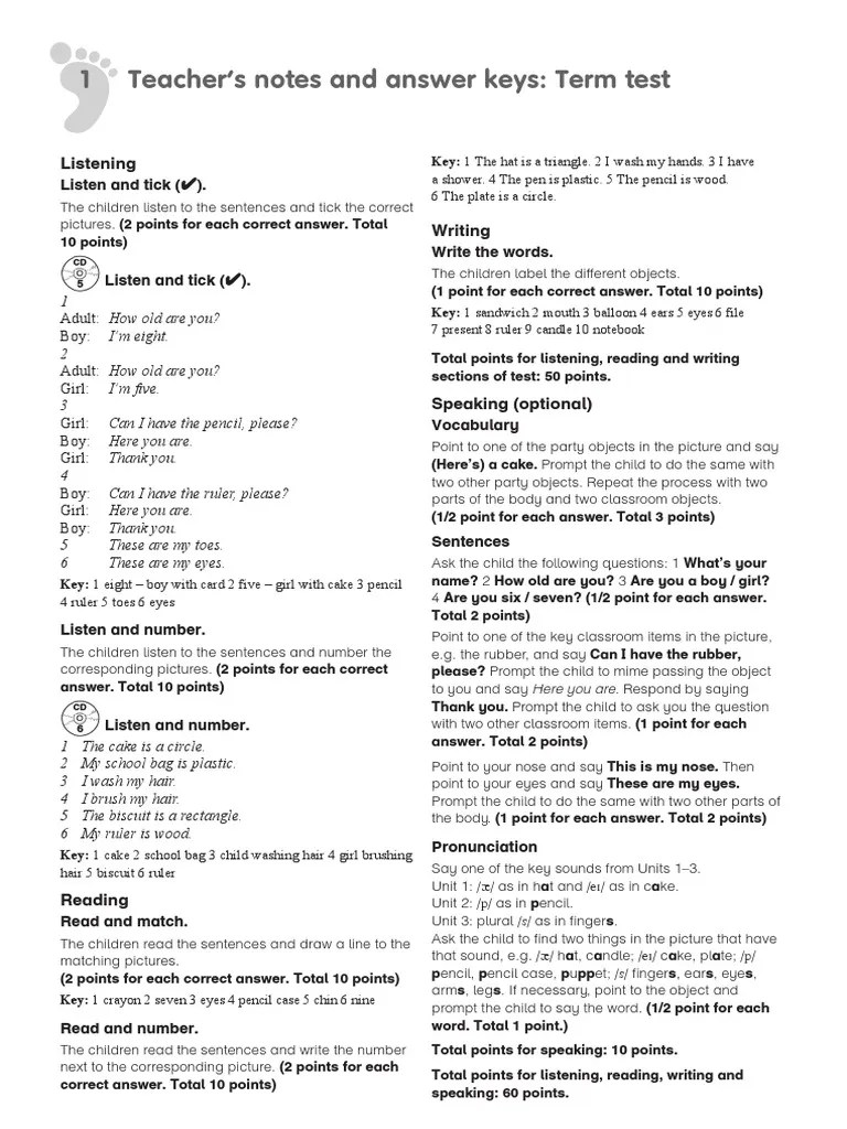 Teacher's Notes and Answer Keys: Term Test 1: Listening | PDF | Human