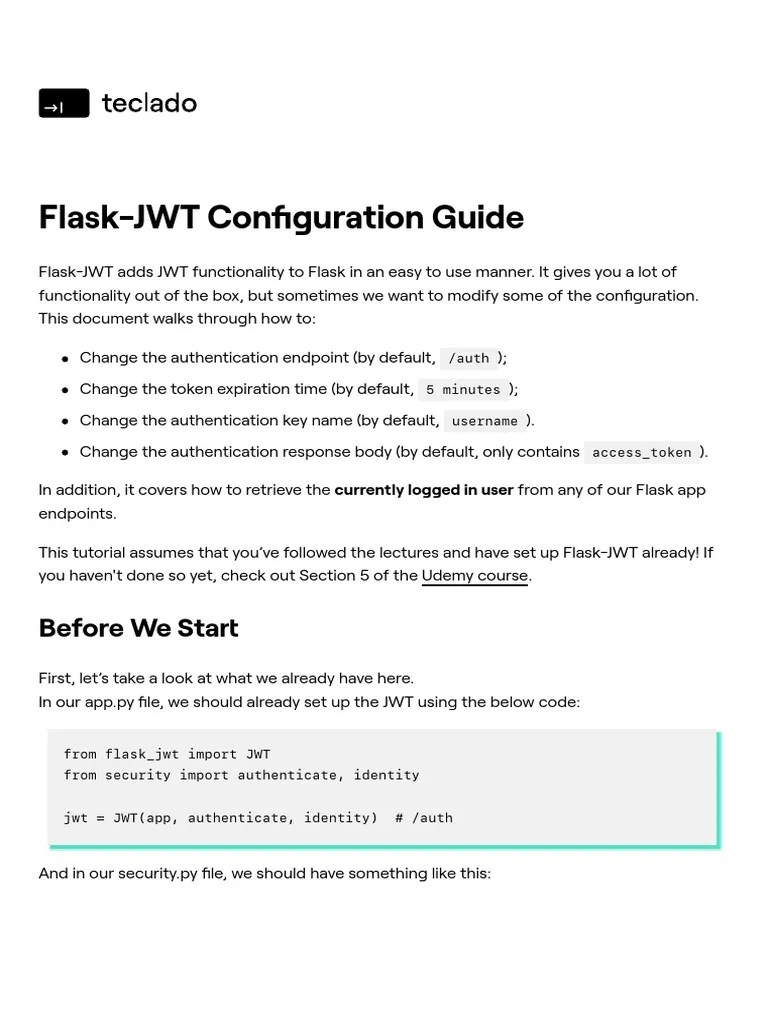 Flask JWT Configuration Tutorial PDF Authentication User