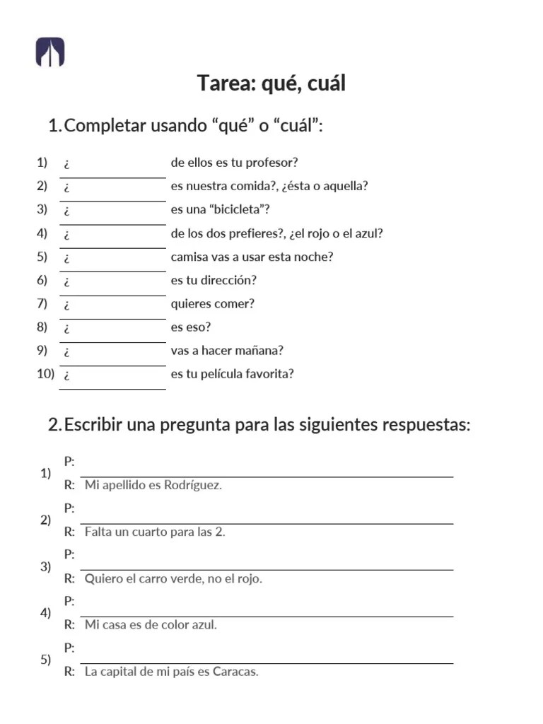 Qué Vs Cual en Español PDF