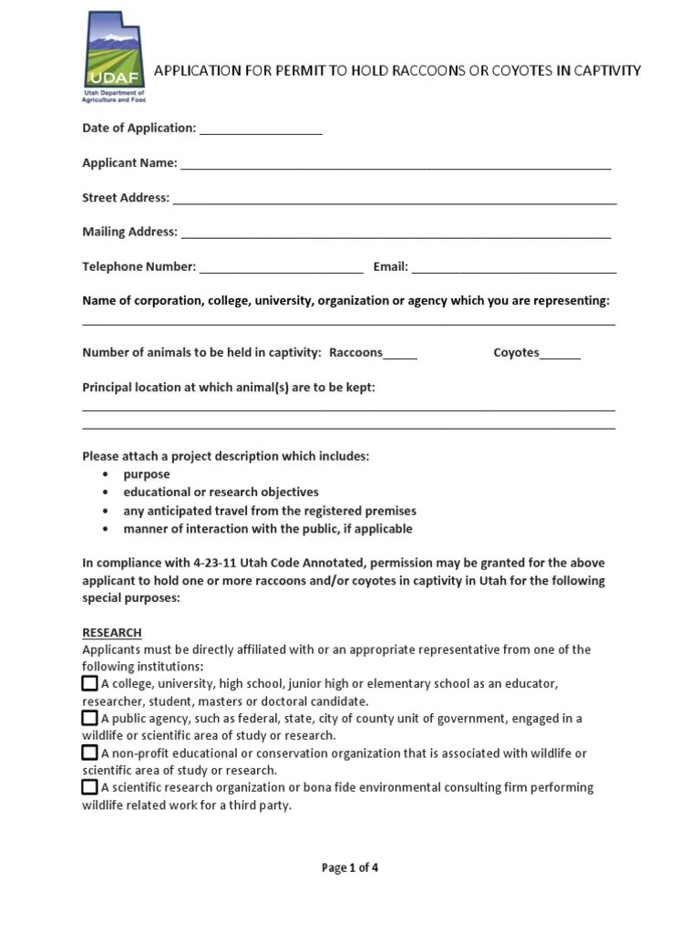 Permit Requirements and Application Form For Holding Raccoons and